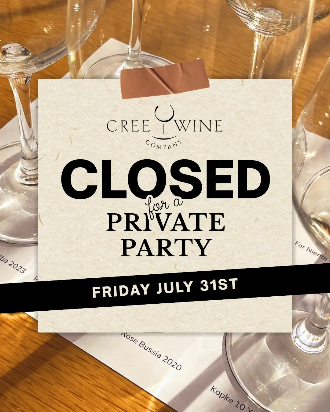 Closed for a private party, Sunday, September 13th